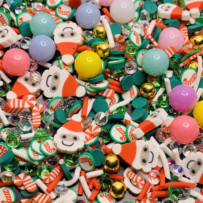 100g/Lot Pink Christmas Themed Snowman Clay Gingerbread Man Slices Mixture Rhinestone Candy Sprinkles for Decoration DIY Crafts Quake 16