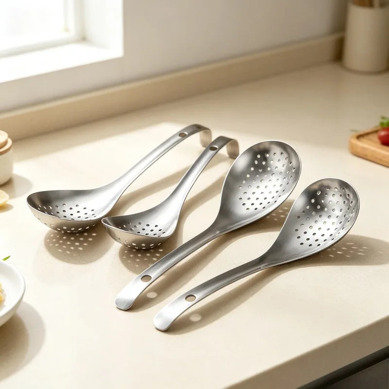 Thickened Stainless Steel Slotted Spoon Kitchen Colander Skimmer Spoon for Noodles Dumplings Frying Hot Pot Food Strainer Ladle Quake