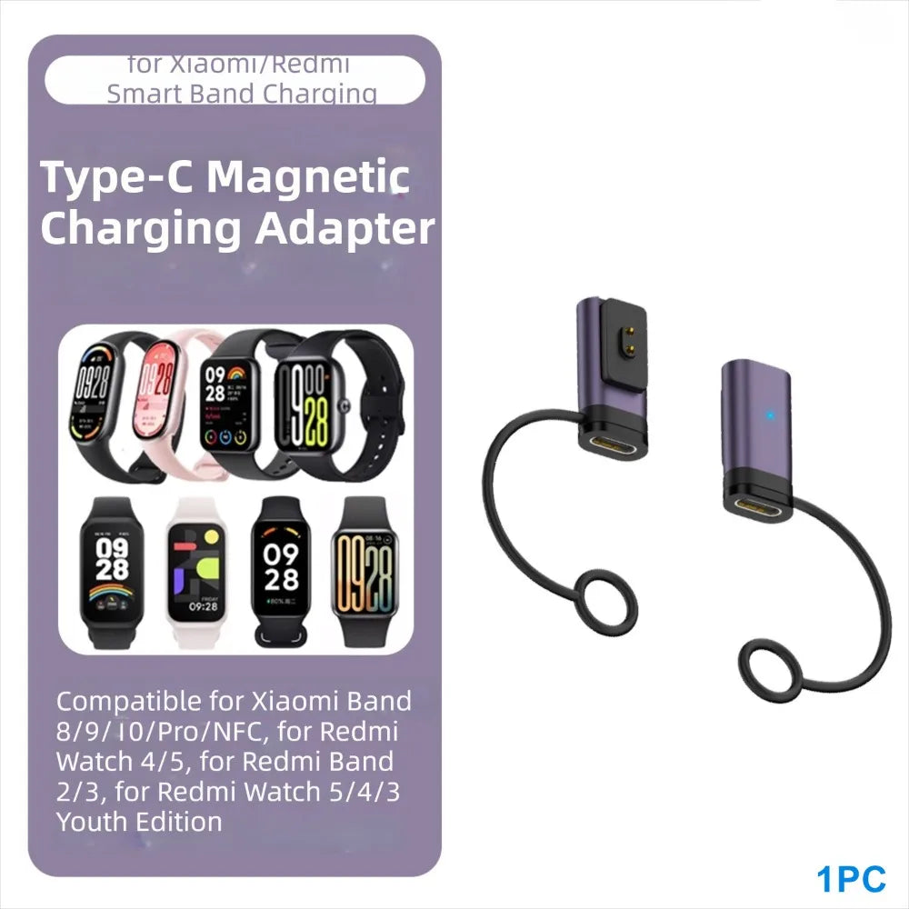 LED Indicator Magnetic Charger Converter Smart Band Charging Adapter for Xiaomi Smart Band 8/9/10/Pro/NFC Redmi Watch 5/4/3 Quake Purple