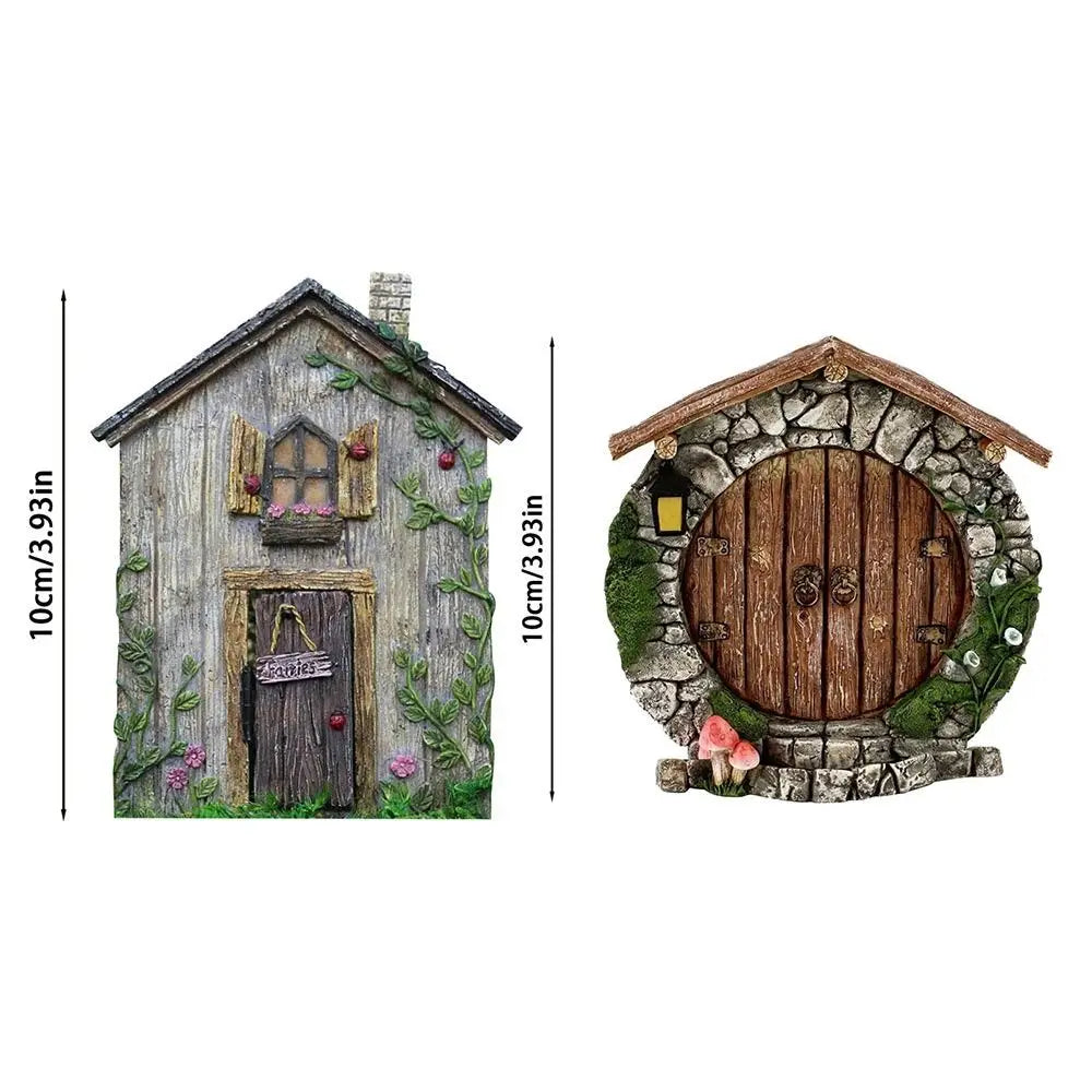 Miniature Fairy Door Figurines Statues for Outdoor Yard Art Garden Tree Decor Accessories With Engraved Design Fairy Garden Door Quake