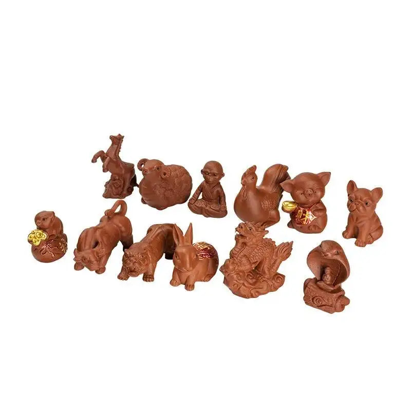 Zisha Twelve Zodiac Creative Tea Pet Ornaments Nurturable Tea Play Tea Accessories Cute Zodiac Small Ornaments Quake