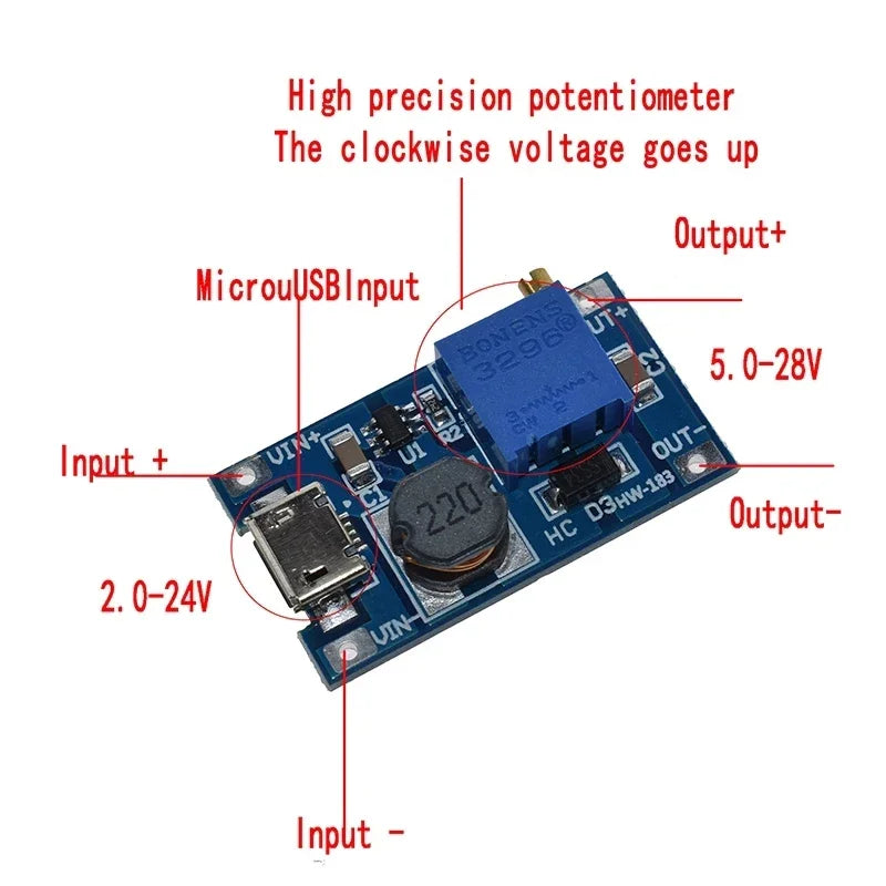 Converter Booster MT3608 2A DC-DC Step Up Power Supply Module MAX Output 2V-24V to 5V 9V 12V 28V for Arduino Quake