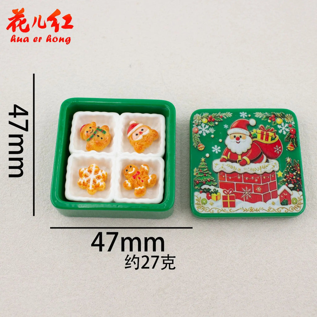 10Pcs Cute Christmas Gingerbread Biscuit Gift Box Series Flatback 3D Resin Cabochon DIY Keychain For Dollhouse Accessories Quake green