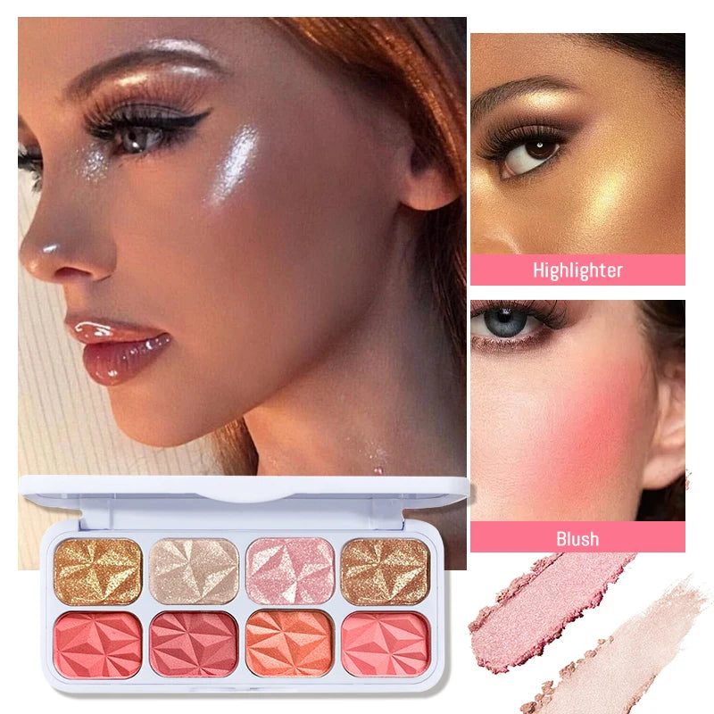 8Colors High-gloss Diamond Highlighter Blush Plate Lasting Contouring Contour Delicate Fine Powder Face Makeup Palette Cosmetics Quake