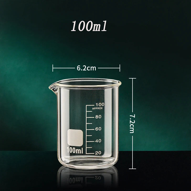 YWDL Heat Resistant Borosilicate Glass Beaker Measuring Cup Thick Glass Measuring Jug for Lab & Kitchen Multiple Capacity Quake 100ml 50-1000ml
