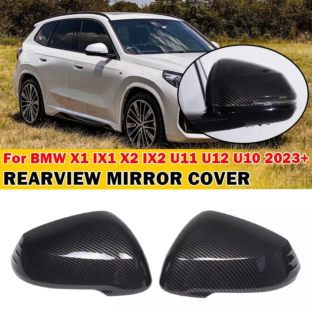Self-Adhesive Stick On LHD Carbon Fiber Look Rearview Side Door Mirror Cover Trim For BMW X1 iX1 X2 iX2 U11 U10 2023-2026 Quake