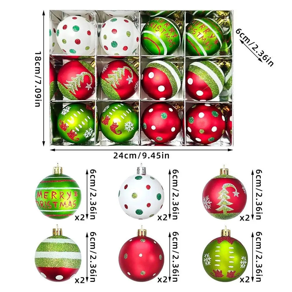 Green Monster Christmas Ball Ornament Elf Gift Box Hanging Bauble Shatterproof Tree Decoration Christmas Gift Holiday Party Deco Quake 12PCS A