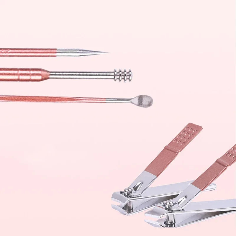 7/10Pcs Rose Gold Stainless Steel Manicure Tool Kit Nail Clippers Pedicure Knife Scissor Tweezer Manicure Tool Suit Quake