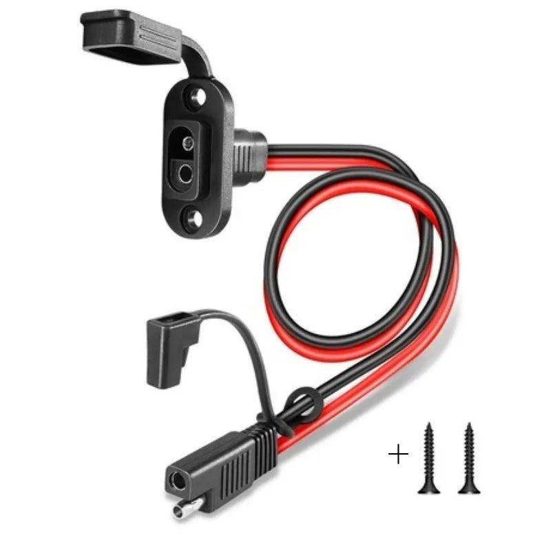 2 Types Optional Weatherproof 12AWG Sidewall Port Socket, Panel‑mount SAE Connector Cable for Solar Generator Motorcycle Battery Quake type1 With fuse 0.5M