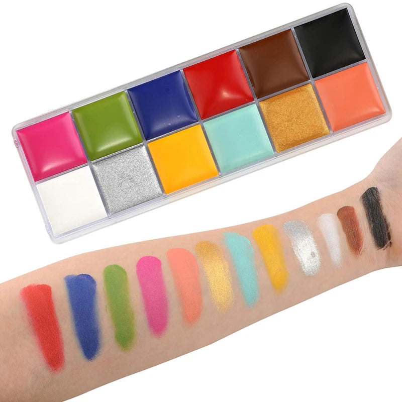 SFX Makeup Kit 12 Color Face Body Paint Oil Stage Special Effects Halloween Wound Scar Wax Makeup Fake Scab Blood Spatula Paint Quake
